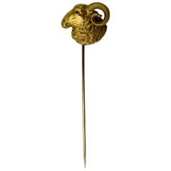 Elegant Victorian Gold Ram's Head Stickpin 10