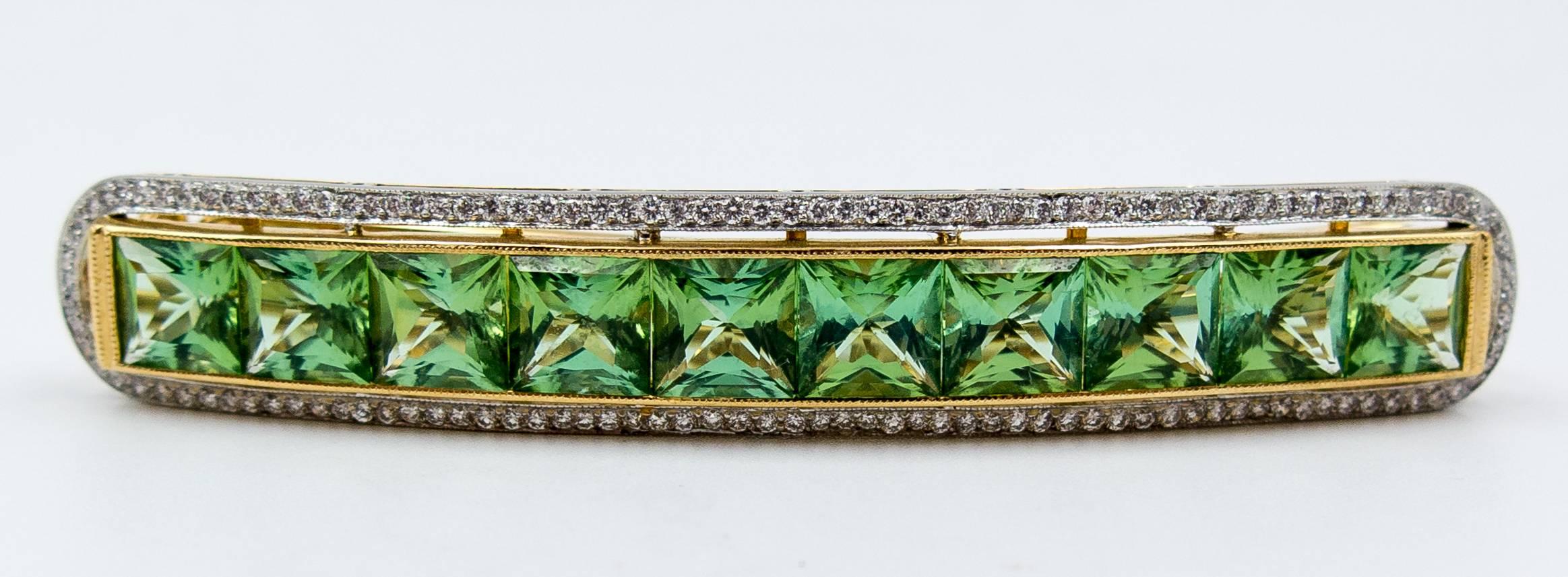 Custom-Made Mint Tourmaline Diamond Gold Platinum Hair Clip 3