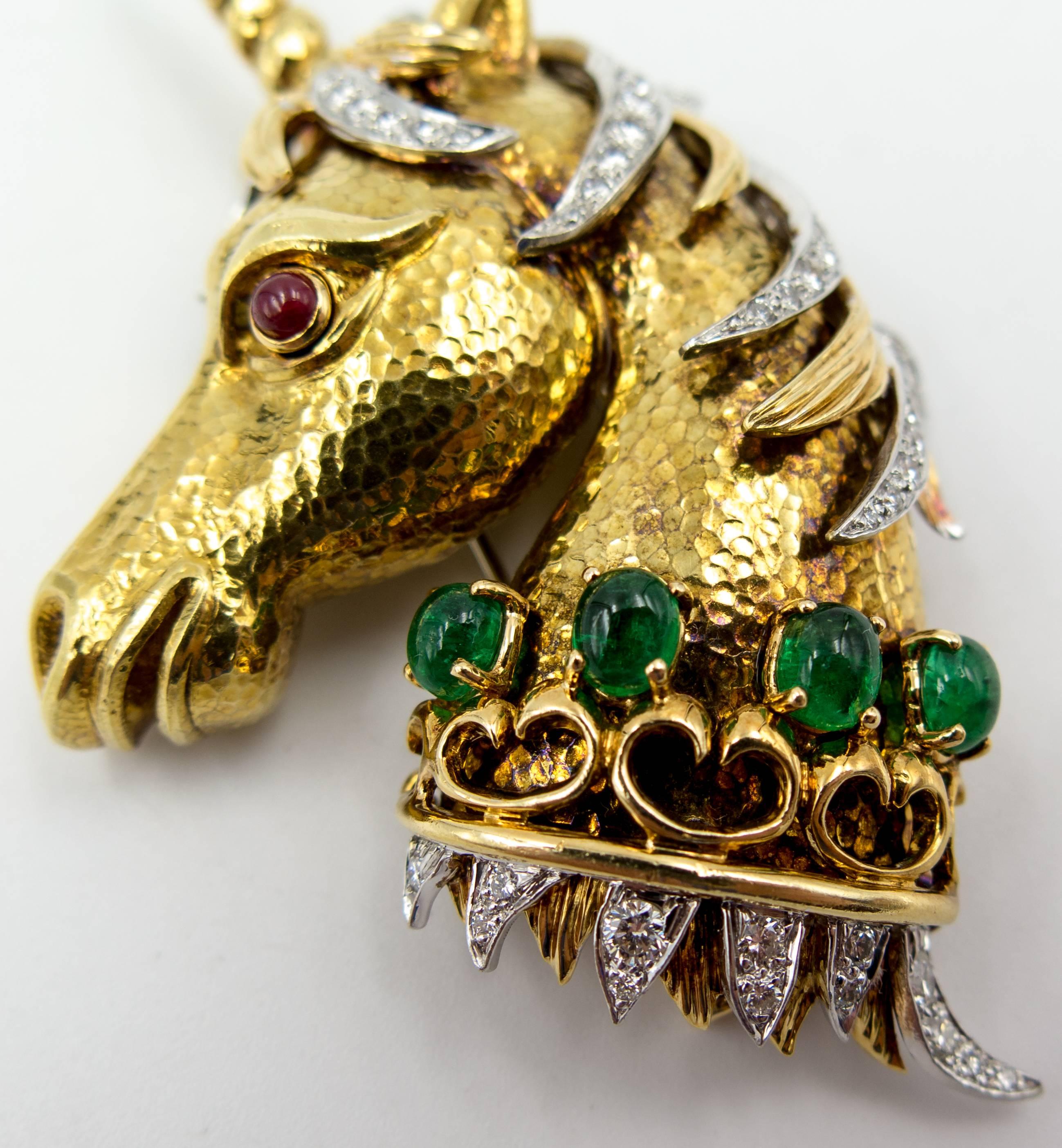 A spectacular example of David Webb jewelry at its most elegant and amusing.   A beautifully detailed unicorn measuring 2 1/2