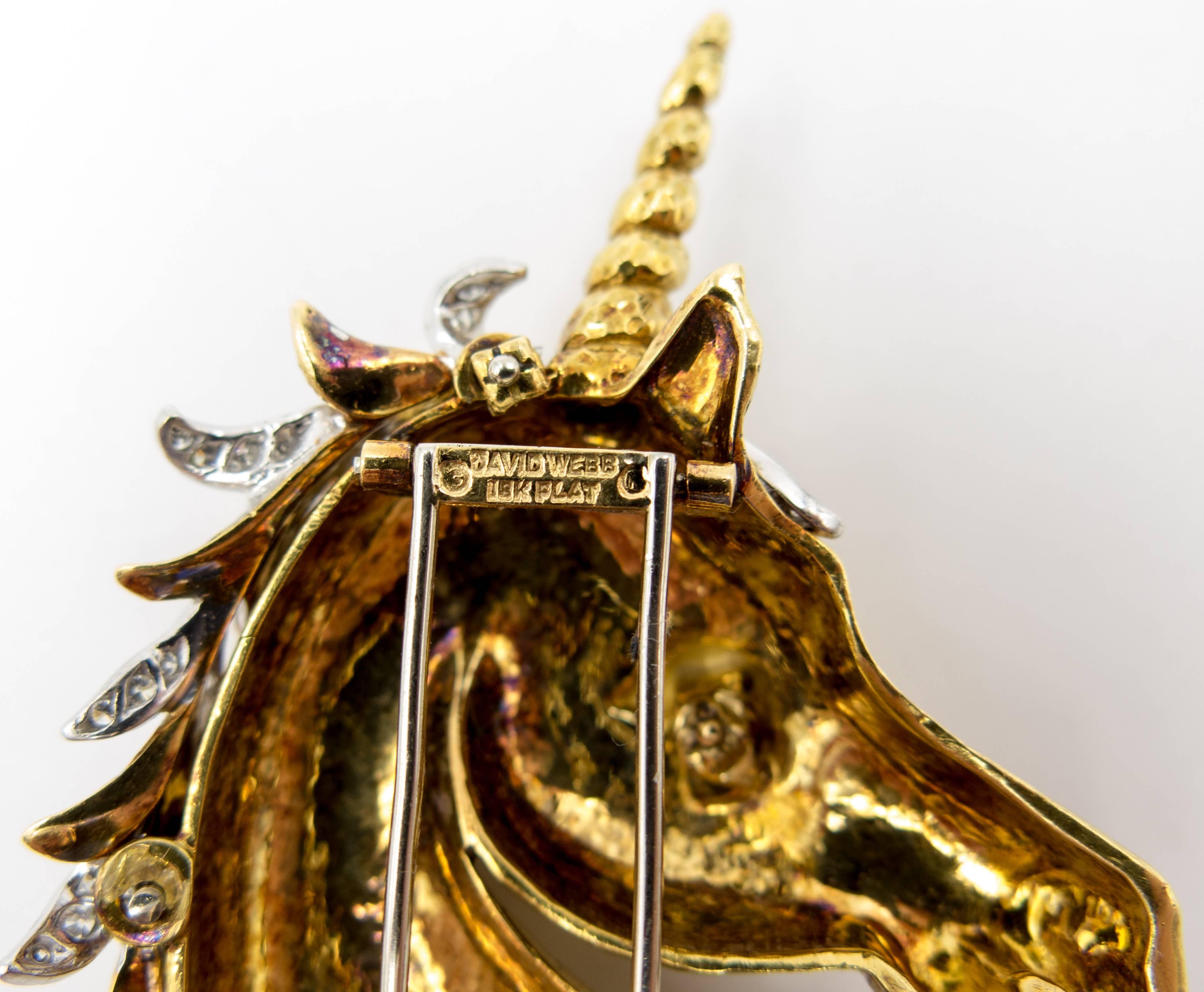 Women's or Men's Whimsical David Webb Gold Diamond Emerald Ruby Unicorn Pin