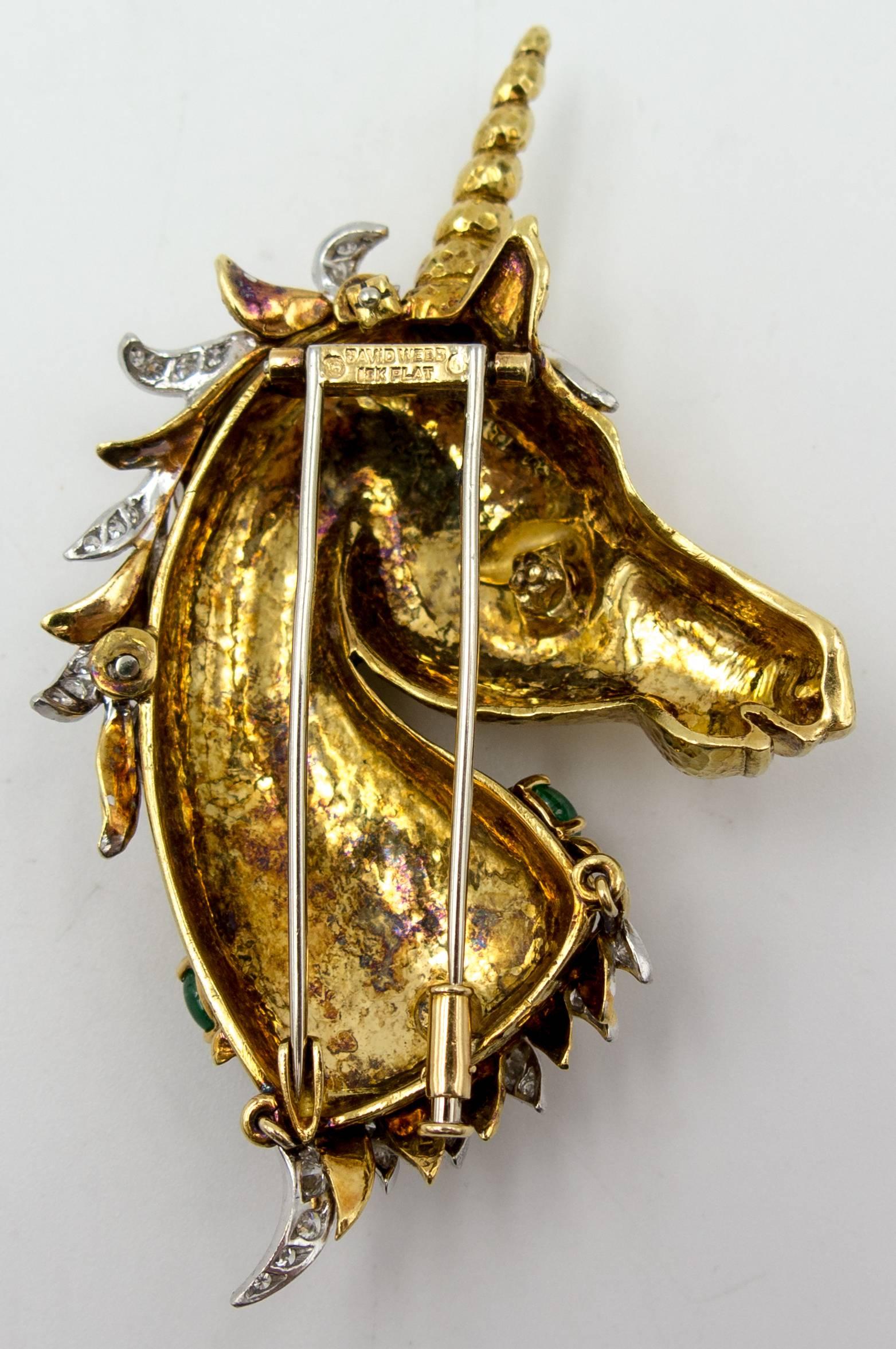 Whimsical David Webb Gold Diamond Emerald Ruby Unicorn Pin 1