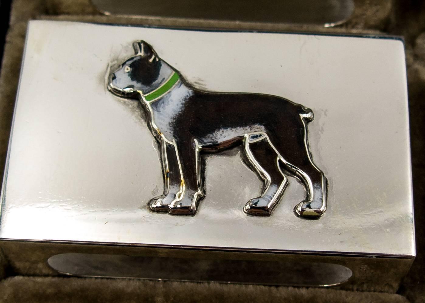 Women's or Men's Udall & Ballou Silver Enamel Sporting Dog Motif Match Holder Set