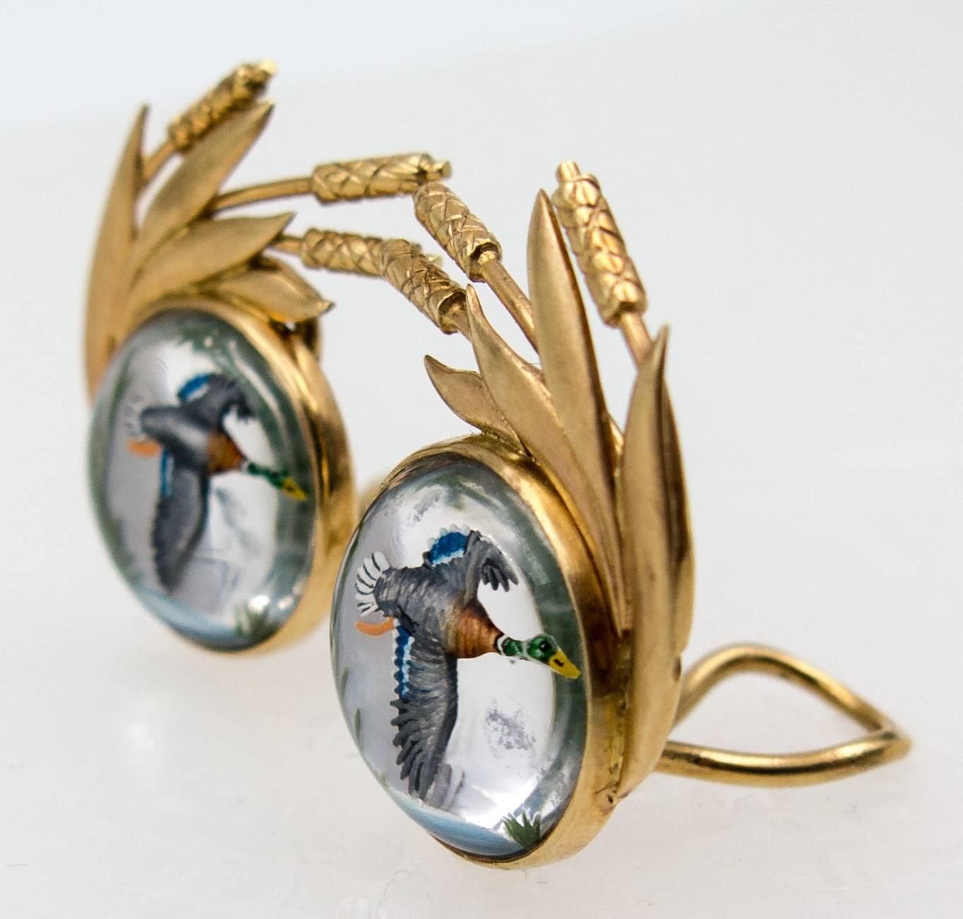 Conjunto con Motivo de Caza de Patos en Cristal Essex Dorado en venta 3