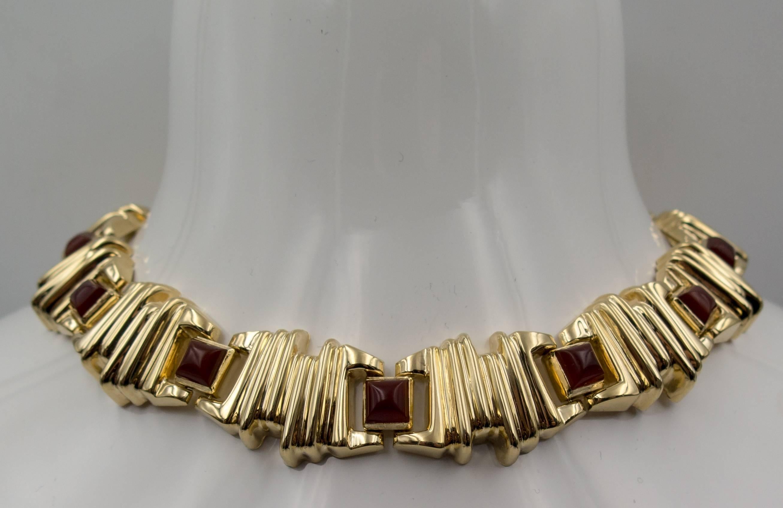 Women's or Men's  Sugarloaf Carnelian Gold Necklace and Bracelet Suite