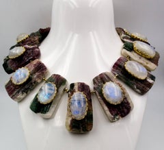 Tony Duquette Collier en or avec tourmaline bicolore et pierre de lune