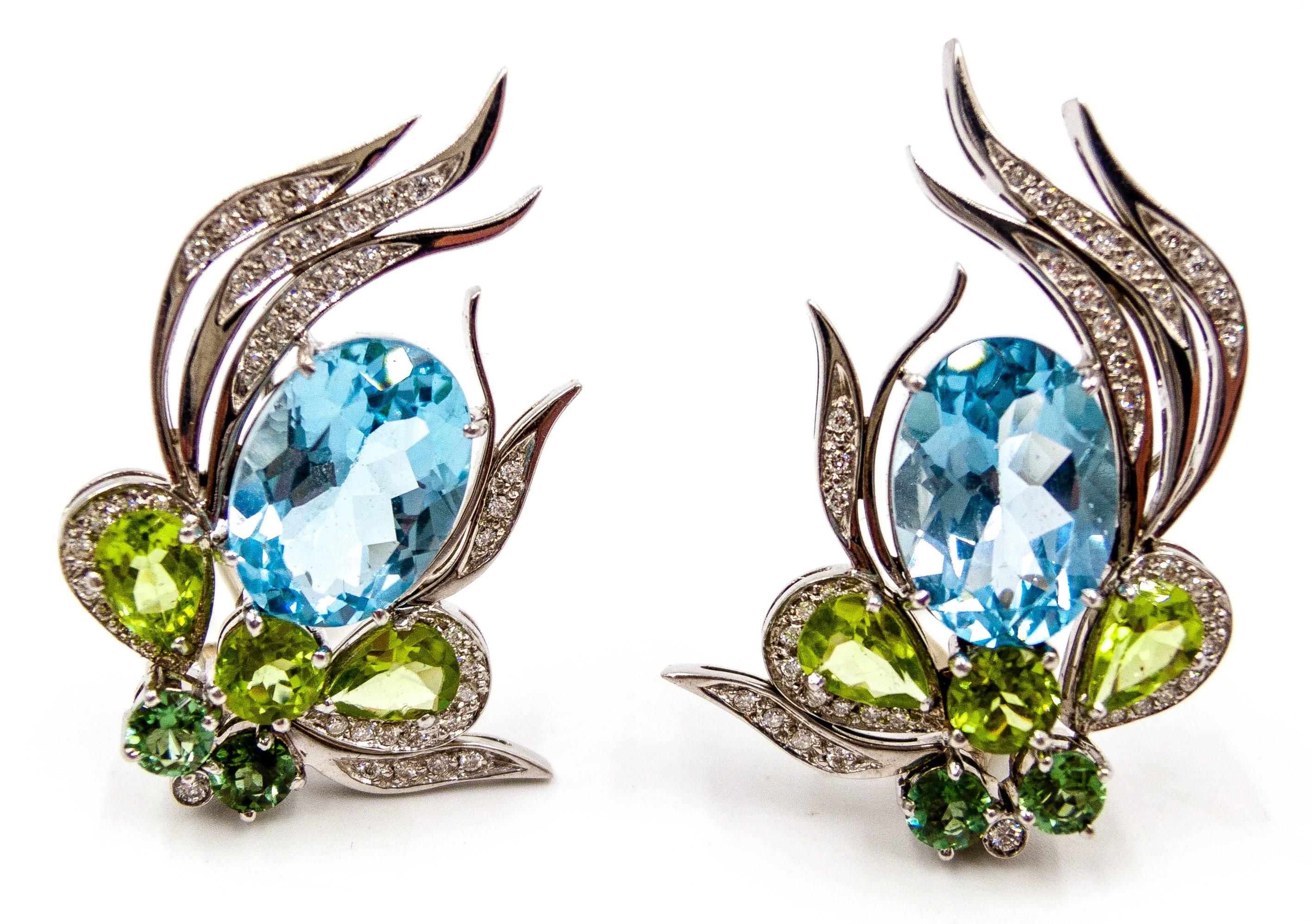 Women's Pastel Peridot Blue Topaz Diamond Gold  Earclips