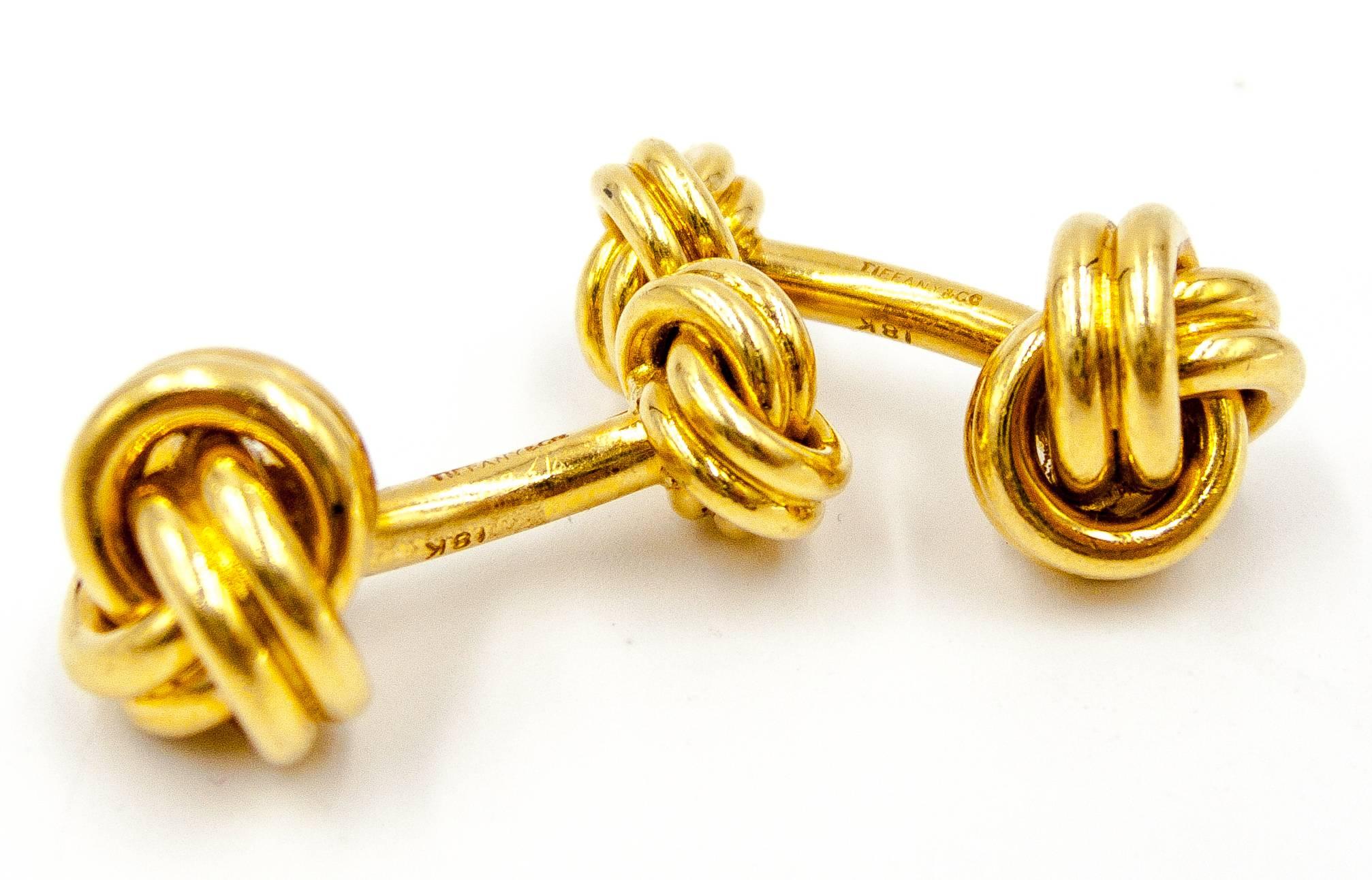 Tiffany & Co. Classically Elegant Gold Knot Cufflinks In Excellent Condition In New York, NY