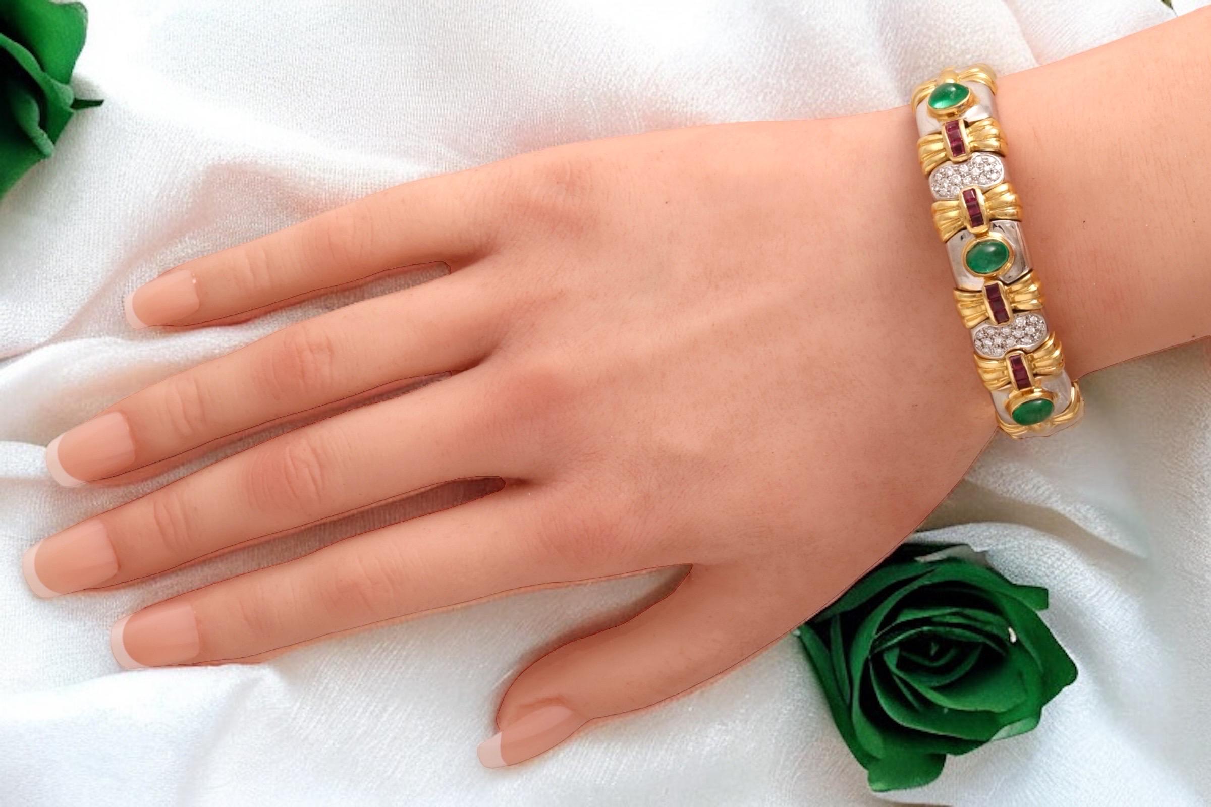 Bracelet jonc souple en or blanc et jaune 18 carats avec diamants et pierres précieuses en vente 13