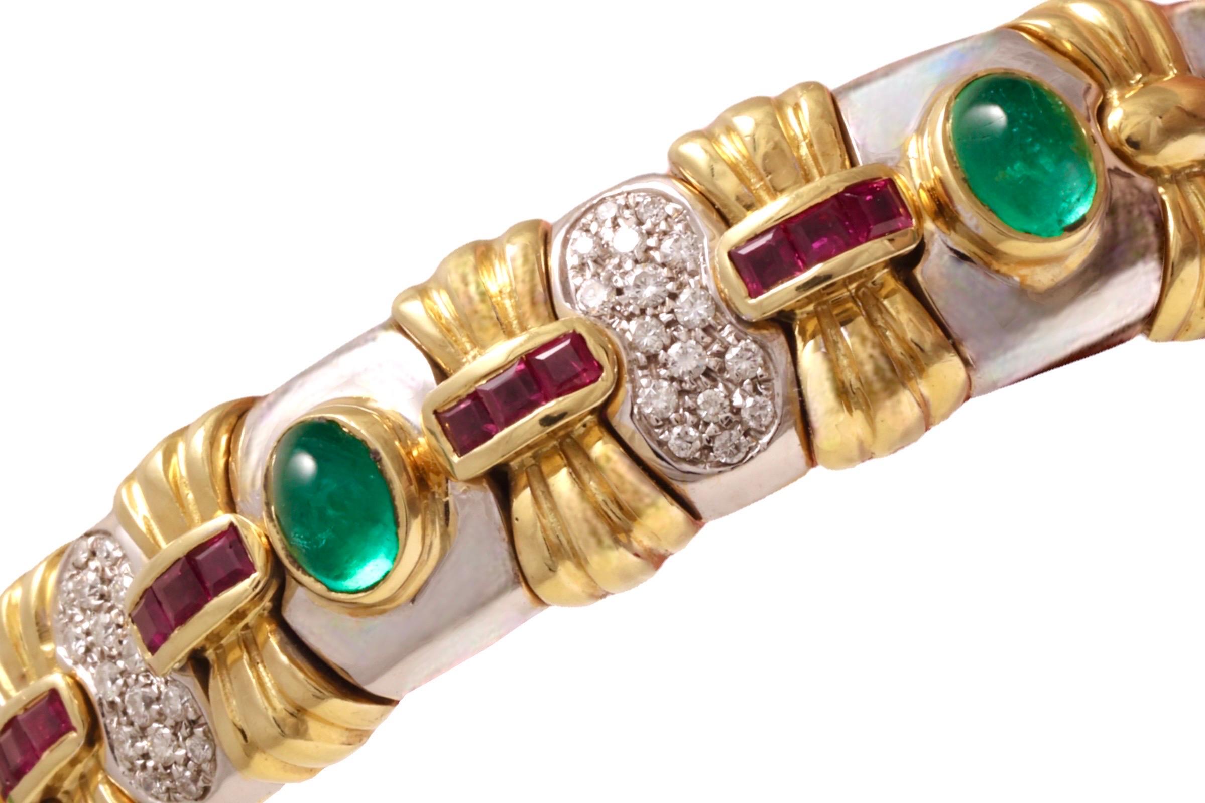 Bracelet jonc souple en or blanc et jaune 18 carats avec diamants et pierres précieuses en vente 4