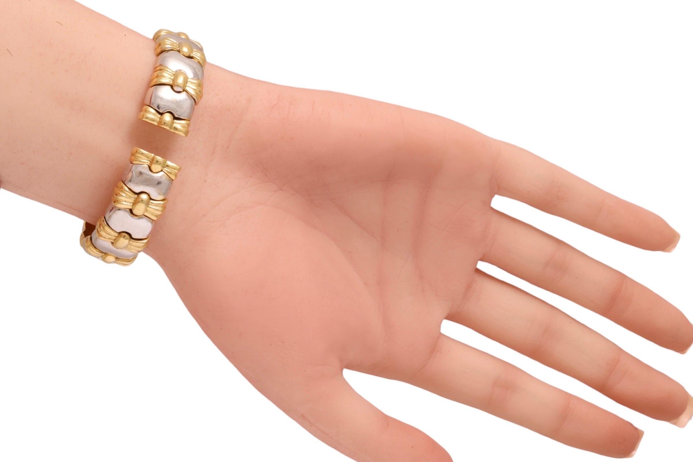 Oval Cut Diamond & Precious Stones Flexible Bangle Bracelet in 18kt White and Yellow Gold For Sale