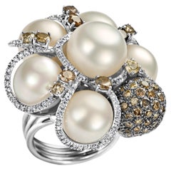 Bague en or blanc 18 carats avec diamants et perles de 3,65 carats, peut être achetée avec le bracelet