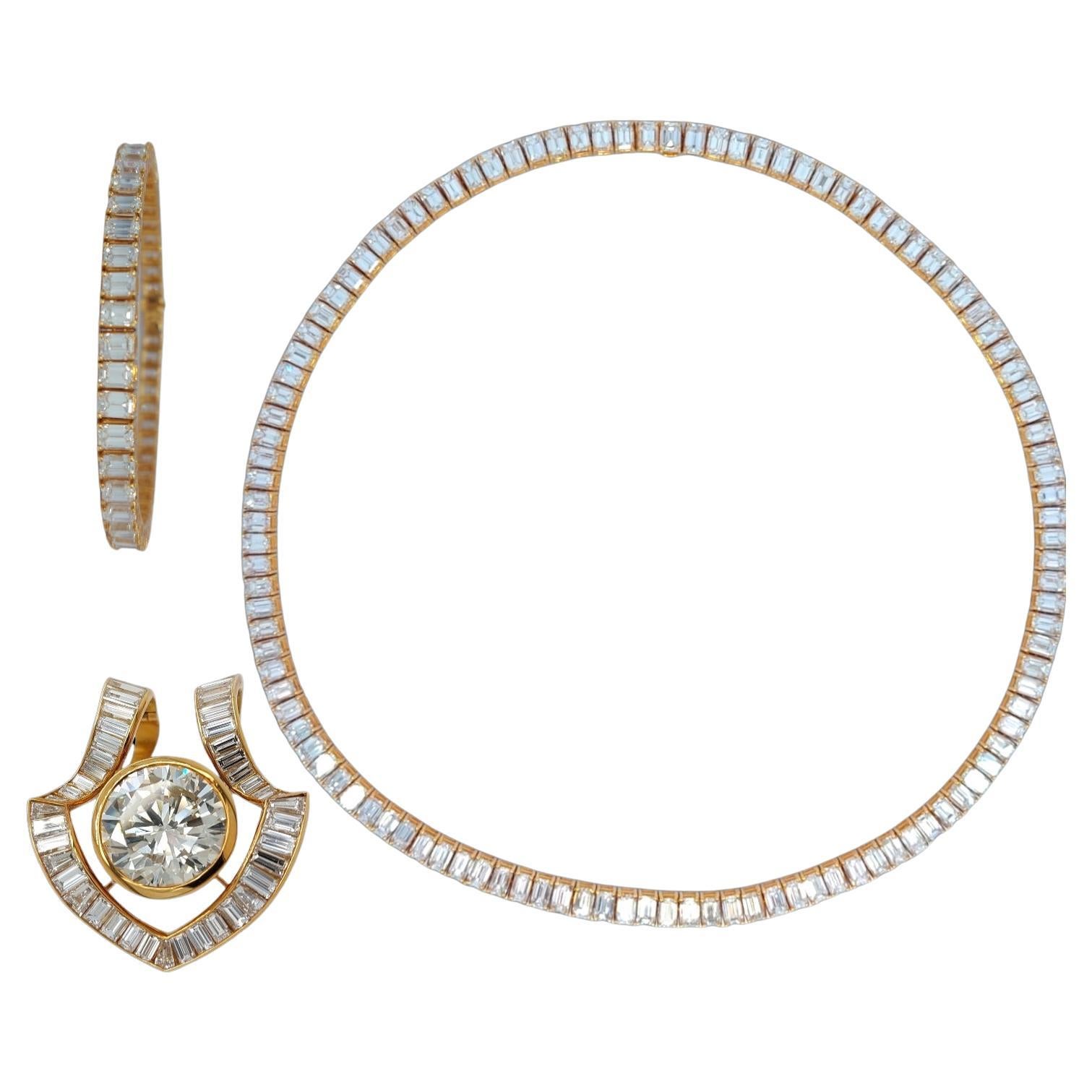 Adler Genèva 18kt Tennis & Necklace 53ct Emerald Cut Diamonds Estate Sultan Oman en vente