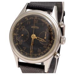 Montre-bracelet chronographe Angelus Jumbo en acier avec cadran doré pour collectionneurs