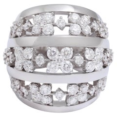 18 Kt Oro Blanco Macizo 3.58 Ct Diamantes Anillo Flor