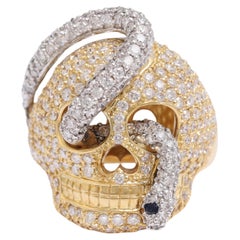 Anello con serpente e teschio in oro bianco e giallo 18 carati  Fatto a mano 4,95ct