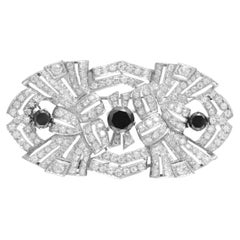 Art Deco Platinum Brooch, 3.70ct Black Diamonds and 5ct White Diamonds