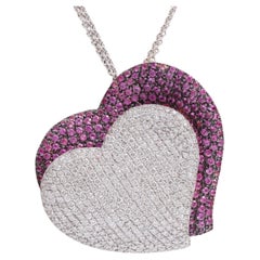 Necklace or Pendant Heart Pink Sapphire and Diamonds