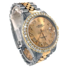 Used Rolex DateJust Mens Yellow Gold Steel Jubilee 3 CT Diamond Dial Watch 16013