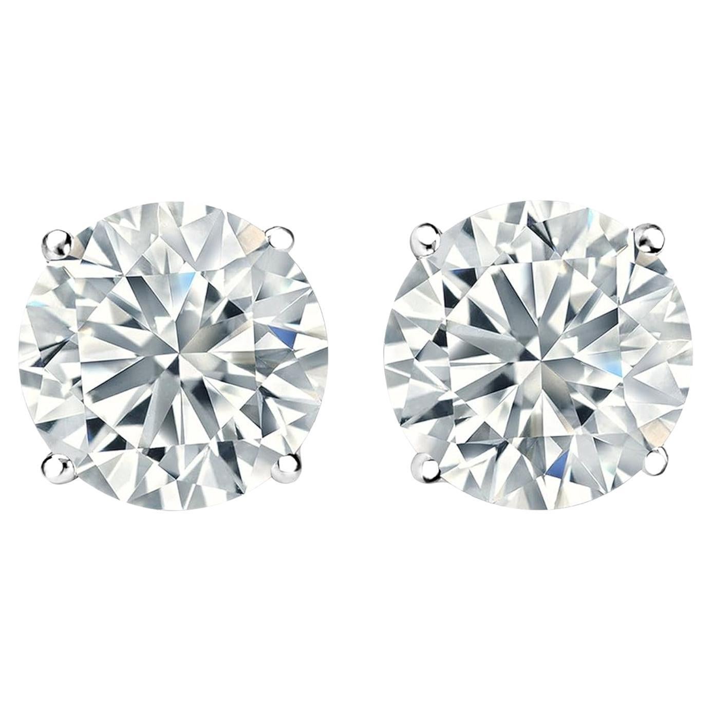 1.06t 4 Prong Basket Setting Natural Round Diamond Earrings in 14K White Gold