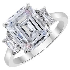 GIA 5.40ct Natural Center & Trapezoid Side Diamonds Emerald Cut Platinum Ring