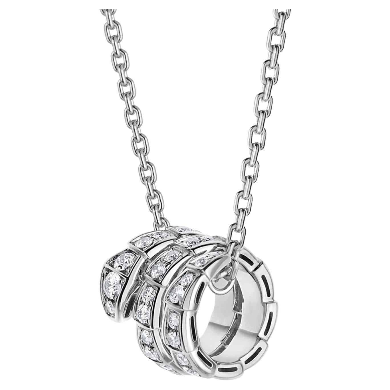 Bulgari Serpenti Viper Collana in oro bianco 18K 0,63ct Full Pave Diamond Pendant in vendita