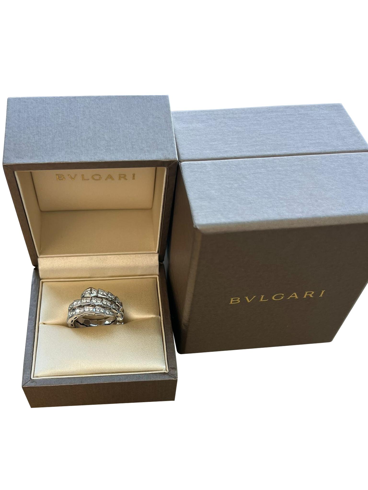 Bulgari Serpenti Viper Two-Coil Ring 1,32ct Full Pave Diamonds Oro bianco 18K In condizioni buone in vendita a Aventura, FL