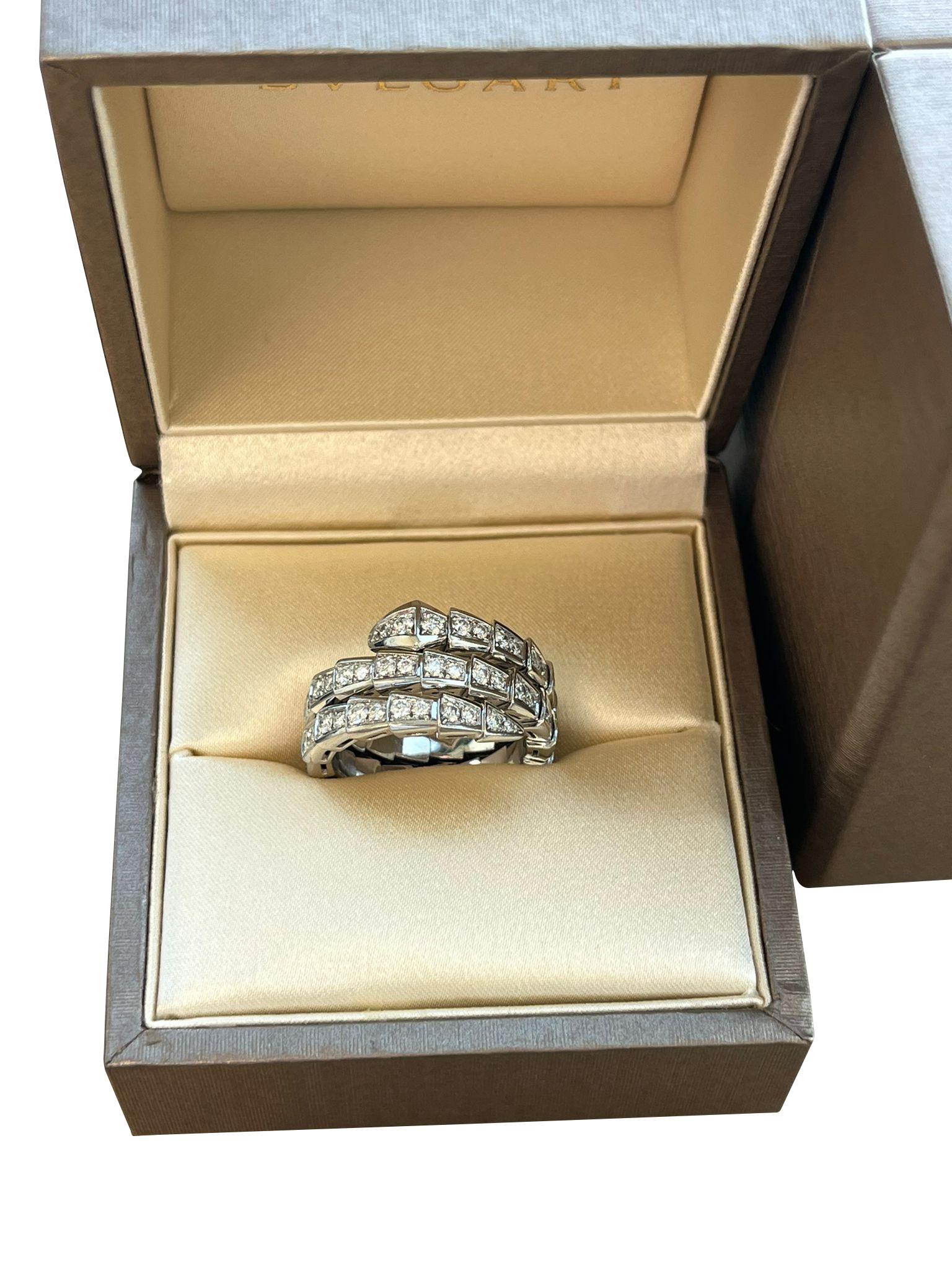 Donna Bulgari Serpenti Viper Two-Coil Ring 1,32ct Full Pave Diamonds Oro bianco 18K in vendita