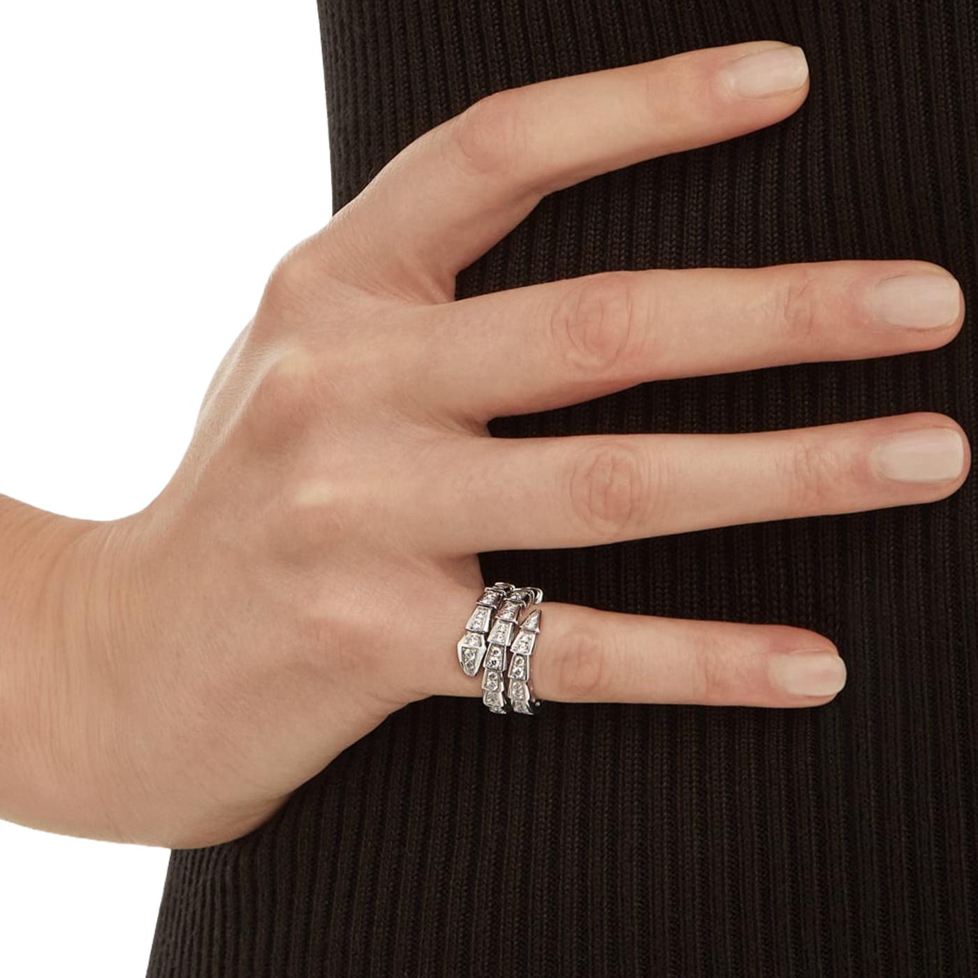 Bulgari Serpenti Viper Two-Coil Ring 1,32ct Full Pave Diamonds Oro bianco 18K in vendita 3