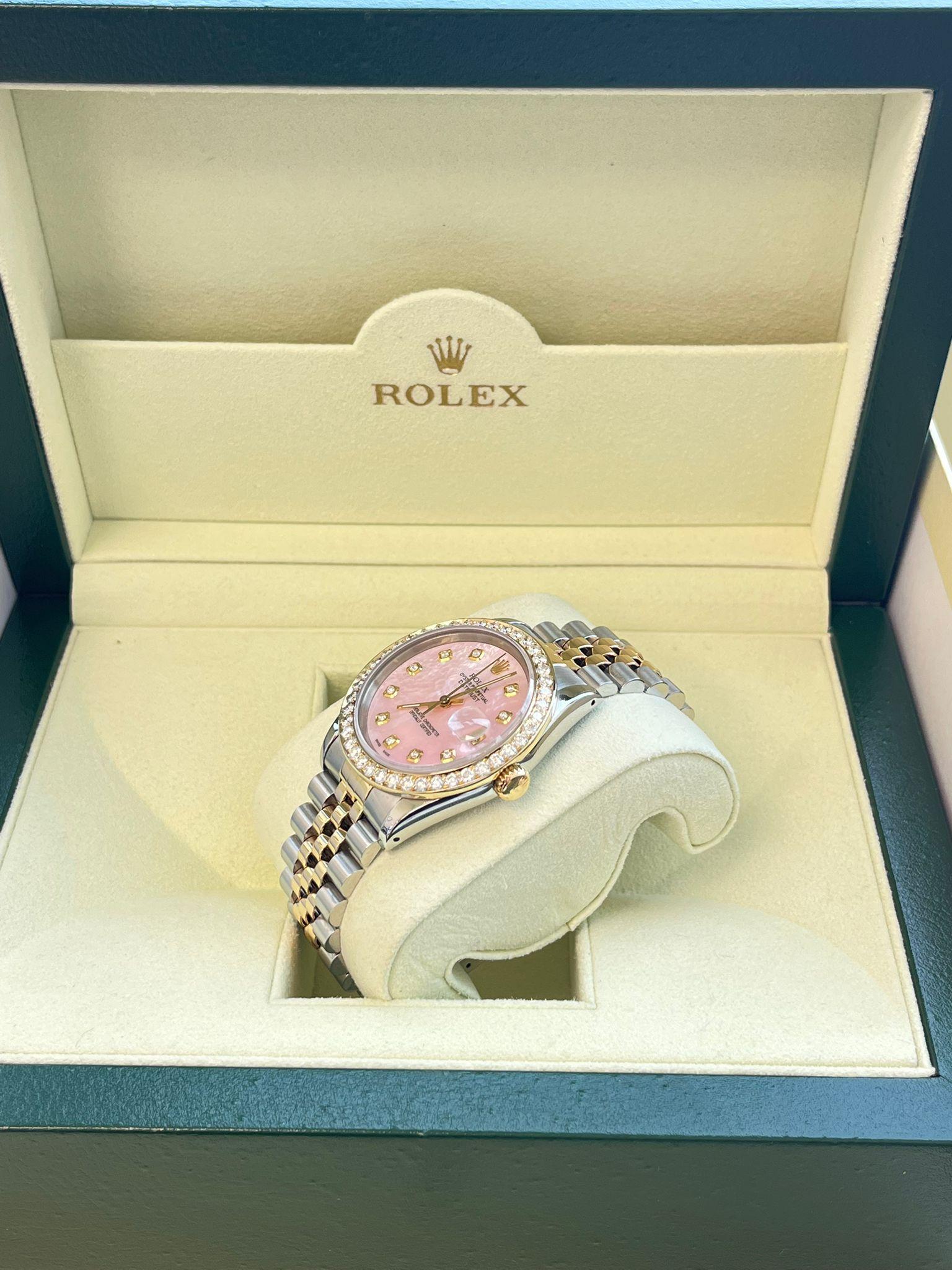 Rolex Datejust 36mm Perlmutt Diamant Zifferblatt Lünette Gold Stahl Uhr 16233 im Angebot 7