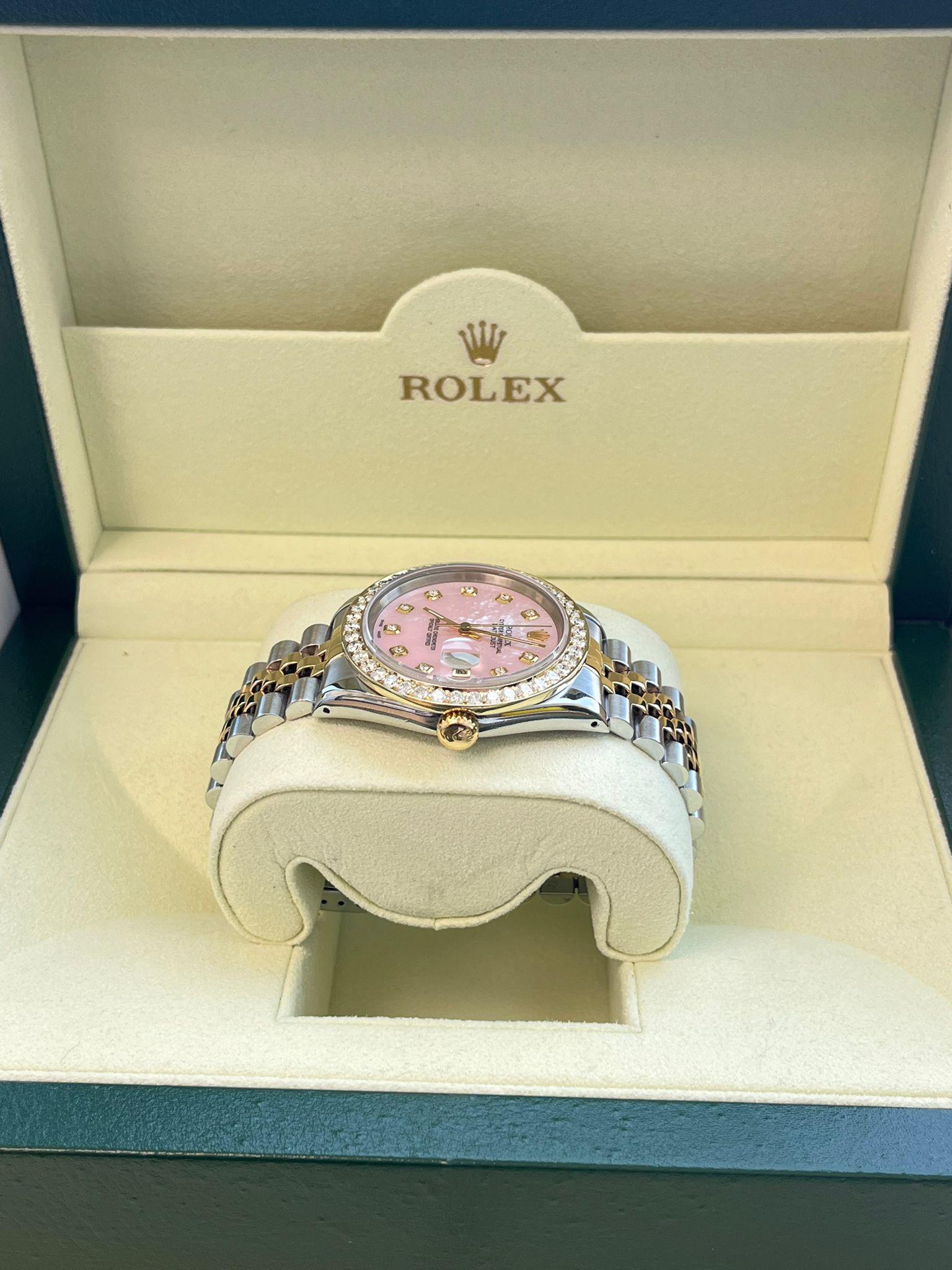 Rolex Datejust 36mm Perlmutt Diamant Zifferblatt Lünette Gold Stahl Uhr 16233 im Angebot 9