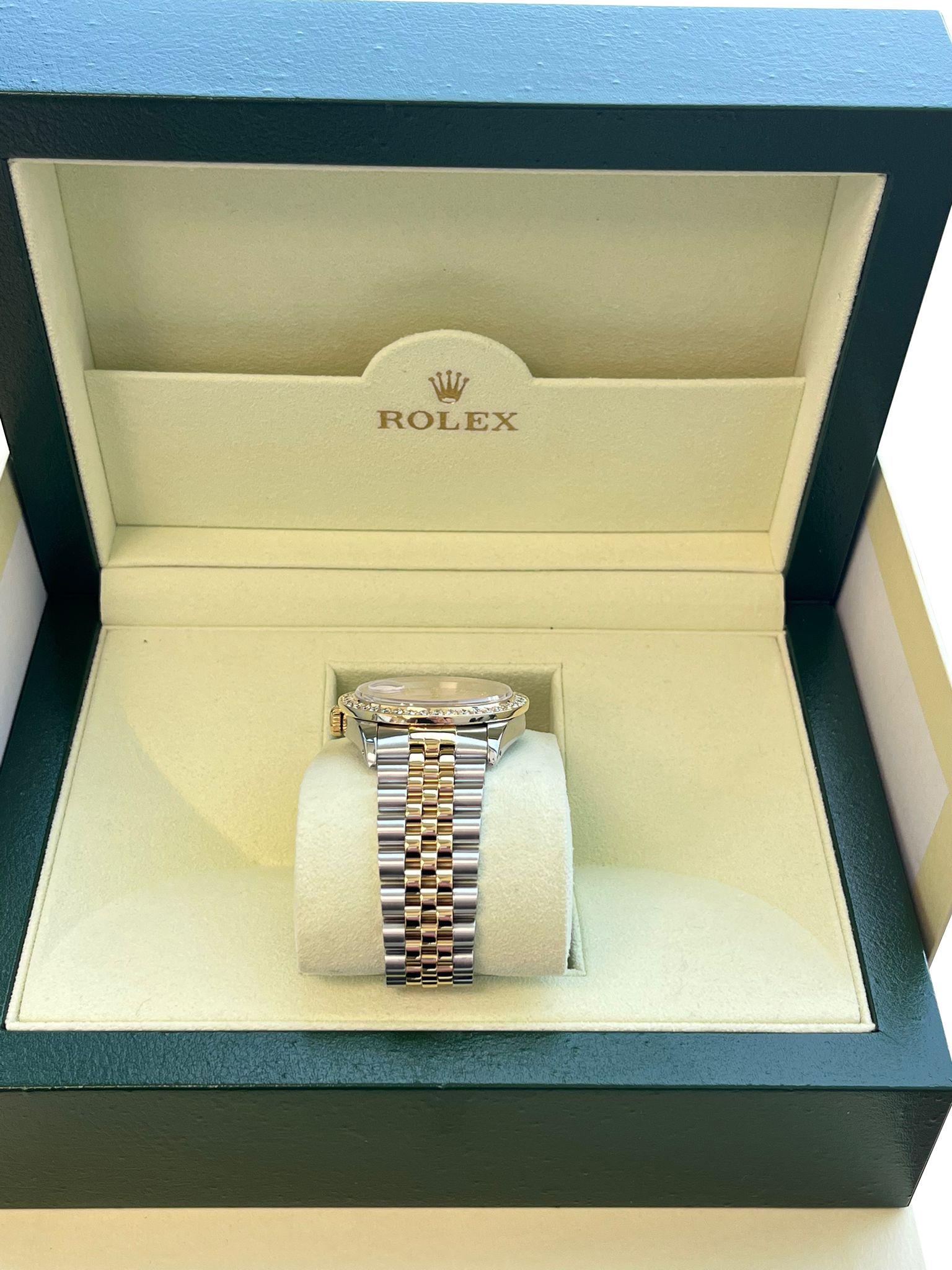 Rolex Datejust 36mm Perlmutt Diamant Zifferblatt Lünette Gold Stahl Uhr 16233 im Angebot 10