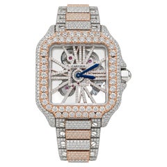 Cartier Santos De Cartier Skeleton Iced Out Two-Tone VVS Clariry Watch WHSA0015