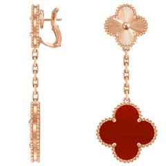 Van Cleef & Arpels Vintage Alhambra Guilloché-Ohrringe mit Karneol aus 18 Karat Roségold