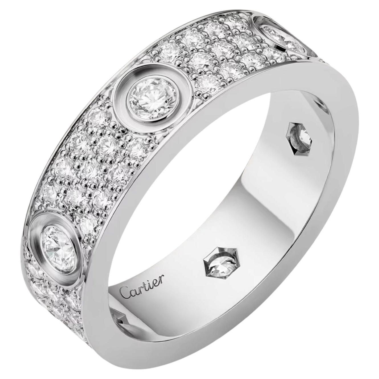 Cartier Love Ring Classic Model Paved With 6 Diamonds 18k White Gold