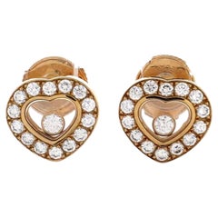 Chopard Happy Diamonds Heart Earrings with Floating Diamond 18K Yellow Gold