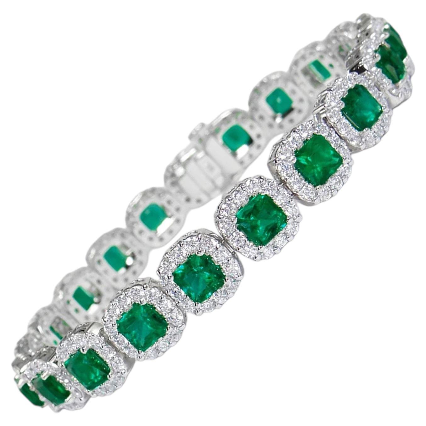 Bracciale colombiano con smeraldo da 5,70 CT e diamanti da 6,26 CT, in oro bianco 18 carati, 6,5 pollici