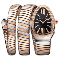 Montre Bulgari Serpenti Tubogas en or rose 18 carats à double spirale et cadran noir, référence 102099