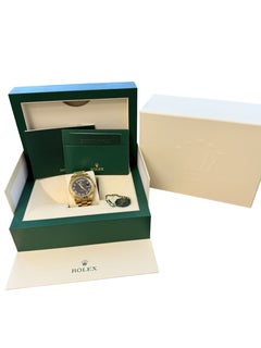 Rolex President Day-Date II 41 mm, geriffelte Lünette, 18 Karat Gold, schwarzes Zifferblatt, Uhr 218238