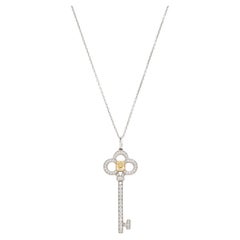 Tiffany & Co. Crown Key Fancy Yellow Diamond Pendant 20 Inches Platinum Necklace