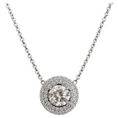 2.97 CT Natural Diamond Double Halo Pendant Necklace in 14K White Gold H Si2
