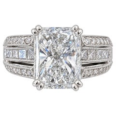 GIA 3.00 Ct Radiant Natural Diamond Ring 14K White Gold I/SI2 Size 6