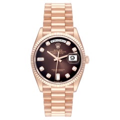 Rolex President Day-Date Rose Gold Brown Diamond Dial Mens Watch 128235 Box 2021