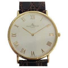 Baume Mercier 18k Solid Gold 1990s Mens 33mm Ultra Slim Quartz Dress Watch RA826
