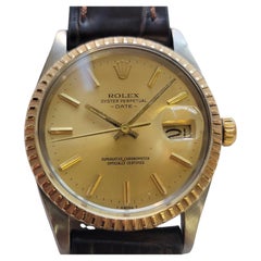Rolex Oyster Perpetual Date Ref 15053 Mens 18k SS 1980s 34mm Automatic RA814B