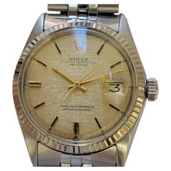 Rolex Oyster 1601 Datejust 36mm 18k SS Linen Dial 1960s Mens Automatic RA767S