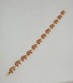 18kt Yellow Gold Ruby Sapphire Elephant Link Bracelet 7 Inches 10mm Wide 6 gr
