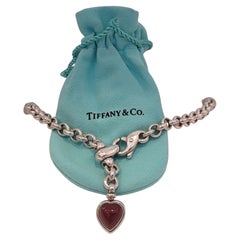 Tiffany & Co Retired Rare Sterling Silver Link 18" Necklace Carnelian Onyx Heart
