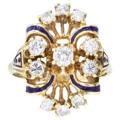 Yellow Gold and Navy Enamel Diamond Ring