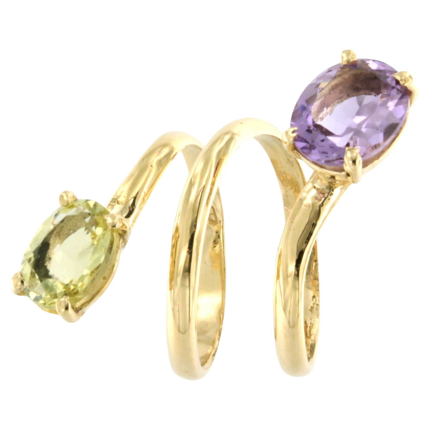 Anello in oro giallo 18Kt con pietre naturali, moda, elegante, da cocktail, contemporaneo.