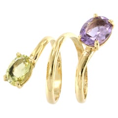 18Kt Yellow Gold Natural Stones Fashion Elegant Cocktail Contemporaney Ring